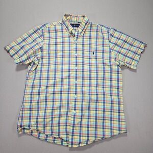 Ralph Lauren Mens Plaid Short Sleeve Black Pony‎ Logo Button Down Multicolor L